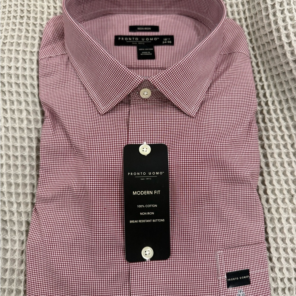 Pronto Uomo Burgundy Checkered Dress Shirt